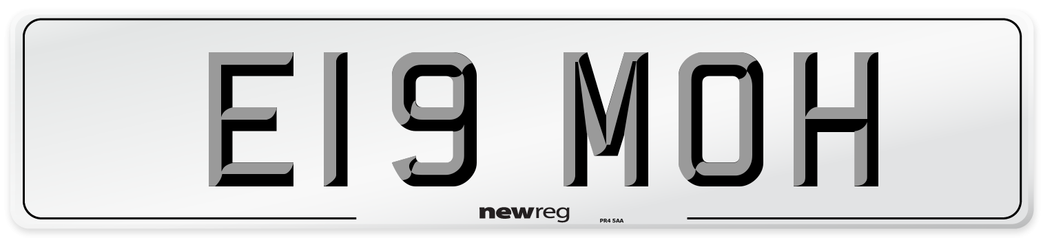 E19 MOH Number Plate from New Reg